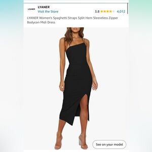 LYANER Women's Spaghetti Straps Split Hem Sleeveless Zipper Bodycon Midi Dress